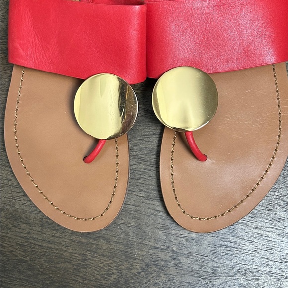 Tory Burch Red Sandals with Gold Accents - Picture 9 of 11